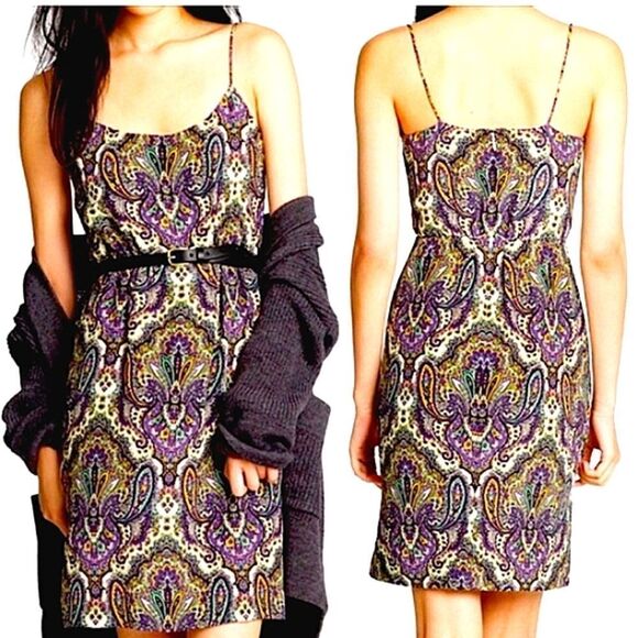 J CREW Silk Paisley Spaghetti Strap Dress Sz 0 - Picture 1 of 13